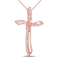 Womens Round Diamond Cross Pendant 1/4 Cttw 10kt Rose Gold - REF-14Y9N