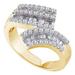 Womens Round Baguette Diamond Bypass Band 7/8 Cttw 14kt Yellow Gold - REF-70A5M