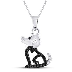 Black Color Enhanced Diamond Womens Puppy Doggy Dog Canine Pendant 1/8 Cttw 10k White Gold - REF-7Y5