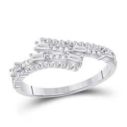 Womens Baguette Diamond Bypass Band Ring 1/5 Cttw 14kt White Gold - REF-21K5Y