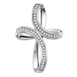 Womens Round Diamond Oval Cross Pendant 1/8 Cttw 10kt White Gold - REF-12N9F