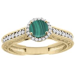 2.42 CTW Malachite & Diamond Ring 14K Yellow Gold - REF-56Y6V