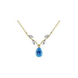 Genuine 1.52 ctw Blue Topaz & Diamond Necklace 14KT Yellow Gold - REF-30N7R