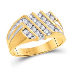 Mens Round Diamond Stripe Cluster Band Ring 1/2 Cttw 10kt Yellow Gold - REF-37R5X