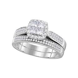 Princess Diamond Halo Bridal Wedding Ring Band Set 3/4 Cttw 14kt White Gold - REF-90A5M