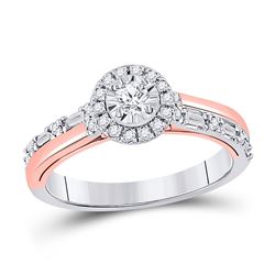 Round Diamond Solitaire Bridal Wedding Engagement Ring 1/2 Cttw 10kt Two-tone Gold - REF-45W5K