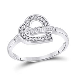 Womens Baguette Diamond Heart Ring 1/6 Cttw 10kt White Gold - REF-8K5Y