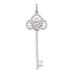 Womens Round Diamond Slender Trefoil Key Love Pendant 1/2 Cttw 10kt White Gold - REF-30A9M