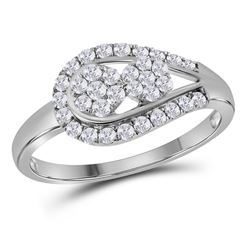 Womens Round Diamond 2-stone Cluster Ring 1/2 Cttw 14kt White Gold - REF-36A5M