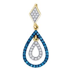 Womens Round Blue Color Enhanced Diamond Teardrop Pendant 1/5 Cttw 10kt Yellow Gold - REF-13Y9N