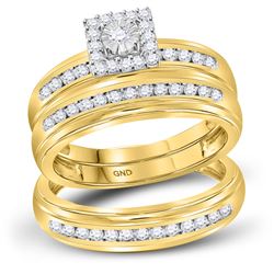 His Hers Round Diamond Solitaire Matching Wedding Set 1/2 Cttw 10kt Yellow Gold - REF-44R5X