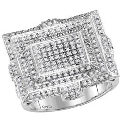 Mens Round Diamond Square Cluster Ring 5/8 Cttw 10kt White Gold - REF-67Y5N