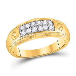 Mens Round Diamond Wedding Band Ring 3/8 Cttw 10kt Yellow Gold - REF-32M5H