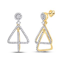 Womens Round Diamond Triangle Dangle Earrings 3/8 Cttw 10kt Yellow Gold - REF-27R9X