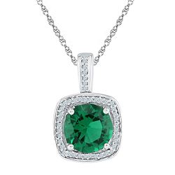 Womens Round Lab-Created Emerald Solitaire Pendant 4 Cttw 10kt White Gold - REF-18X5A