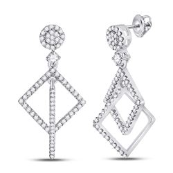 Womens Round Diamond Diagonal Square Dangle Earrings 3/8 Cttw 10kt White Gold - REF-24N9F