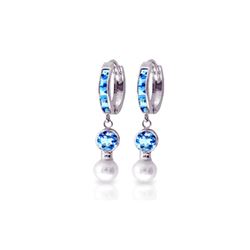 Genuine 4.3 ctw Blue Topaz & Pearl Earrings 14KT White Gold - REF-48N3R