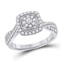 Womens Round Diamond Square Cluster Ring 1/2 Cttw 14kt White Gold - REF-52X9A