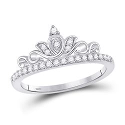 Womens Round Diamond Crown Tiara Band Ring 1/5 Cttw 10kt White Gold - REF-17M5H