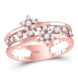 Womens Round Diamond Open Double Star Band Ring 1/3 Cttw 14kt Rose Gold - REF-36R9X