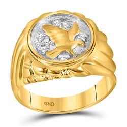 Mens Round Diamond Cluster Eagle Bird Ring 1/10 Cttw 10kt Yellow Gold - REF-25M9H