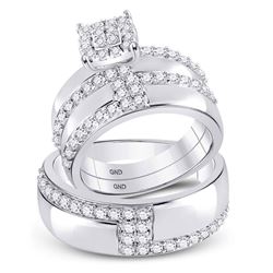 His Hers Round Diamond Cluster Matching Wedding Set 1-1/2 Cttw 14kt White Gold - REF-112R5X