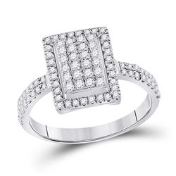 Womens Round Diamond Rectangle Cluster Ring 5/8 Cttw 10kt White Gold - REF-27N9F