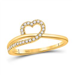 Womens Round Diamond Heart Ring 1/6 Cttw 10kt Yellow Gold - REF-18Y9N