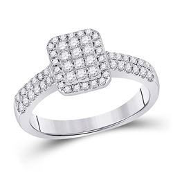 Womens Round Diamond Rectangle Cluster Ring 1/2 Cttw 14kt White Gold - REF-54A5M