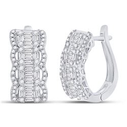 Womens Baguette Diamond Fashion Hoop Earrings 1-5/8 Cttw 14kt White Gold - REF-153H5R