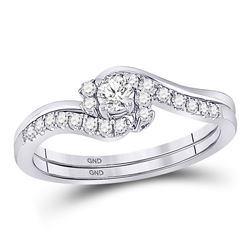 Round Diamond Bridal Wedding Ring Band Set 1/3 Cttw 10kt White Gold - REF-30F9W