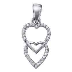 Womens Round Diamond Double Hanging Heart Pendant 1/10 Cttw 10kt White Gold - REF-6H9R