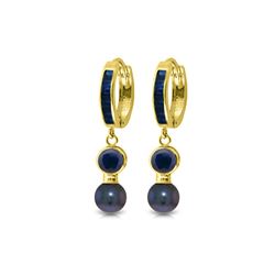 Genuine 4.65 ctw Sapphire & Black Pearl Earrings 14KT Yellow Gold - REF-54A6K