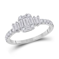 Womens Baguette Diamond Cluster Ring 5/8 Cttw 14kt White Gold - REF-52R9X