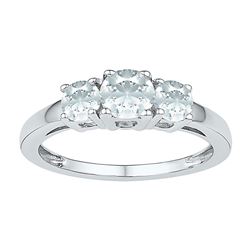 Womens Round Lab-Created White Sapphire 3-stone Ring 1-3/8 Cttw 10kt White Gold - REF-10A5M