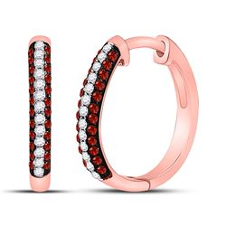 Womens Round Red Color Enhanced Diamond Hoop Earrings 1/4 Cttw 10kt Rose Gold - REF-19M5H