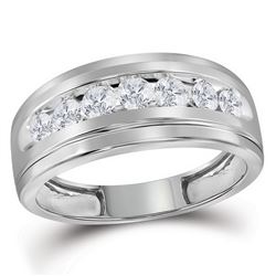 Mens Round Diamond Wedding Channel-Set Band Ring 3/4 Cttw 10kt White Gold - REF-56X5A