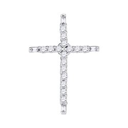 Womens Round Diamond Cross Religious Pendant 1/5 Cttw 10kt White Gold - REF-13Y9N