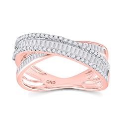 Womens Baguette Round Diamond Crossover Band Ring 3/4 Cttw 14kt Two-tone Gold - REF-43H5R