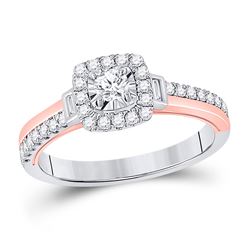 Round Diamond Halo Bridal Wedding Engagement Ring 1/2 Cttw 10kt Two-tone Gold - REF-42H5R