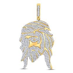 Mens Round Diamond Jesus Face Charm Pendant 1-1/4 Cttw 10kt Yellow Gold - REF-54W5K