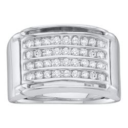 Mens Round Diamond 4-Row Band Ring 1/2 Cttw 10kt White Gold - REF-37F9W