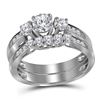 Image 1 : Round Diamond 3-Stone Bridal Wedding Ring Band Set 1 Cttw 14kt White Gold - REF-127X9A