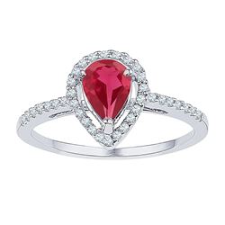 Womens Pear Lab-Created Ruby Diamond Solitaire Ring 1 Cttw 10kt White Gold - REF-17F5W