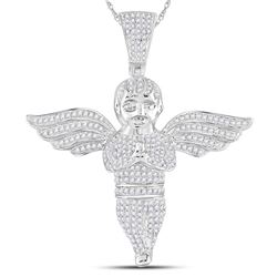 Mens Round Diamond Angel Cherub Charm Pendant 1-1/2 Cttw 10kt White Gold - REF-93N9F