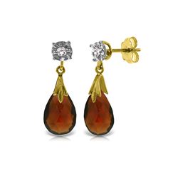 Genuine 6.06 ctw Garnet & Diamond Earrings 14KT Yellow Gold - REF-37K4V