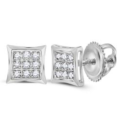 Womens Round Diamond Kite Square Earrings 1/20 Cttw 10kt White Gold - REF-5W9K