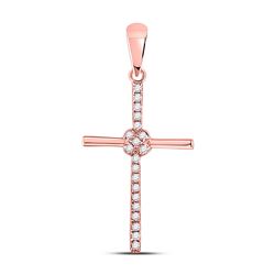 Womens Round Diamond Cross Pendant 1/12 Cttw 10kt Rose Gold - REF-8R9X