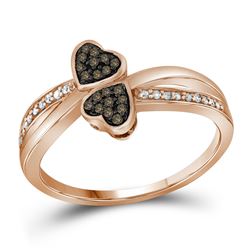 Womens Round Brown Diamond Heart Ring 1/10 Cttw 10kt Rose Gold - REF-16M5H