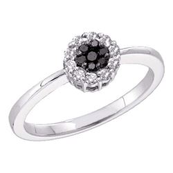 Womens Round Black Color Enhanced Diamond Cluster Ring 1/4 Cttw 14kt White Gold - REF-21Y9N